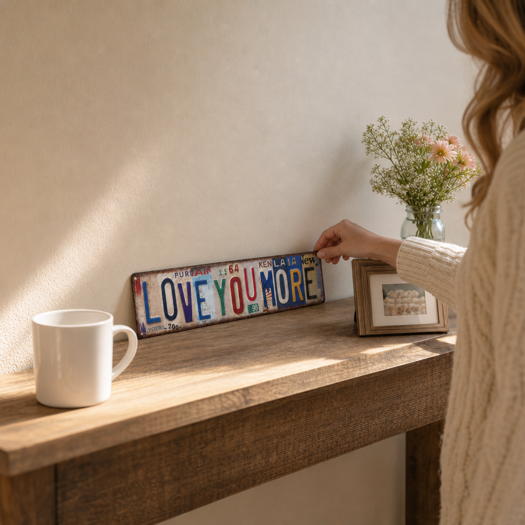 Love You More – Vintage License Plate Collage Wall Sign