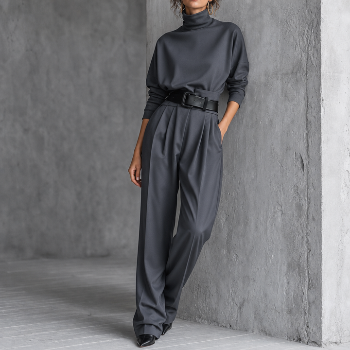 Wearbella – High-Waist Turtleneck And Trouser Set With Belt