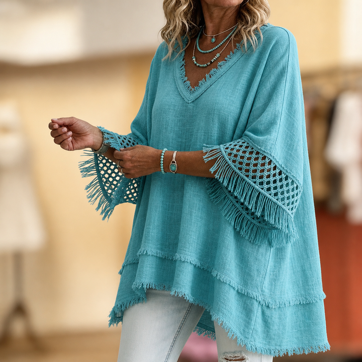 Wrenfare – Crochet Fringe Trim Sleeve Top