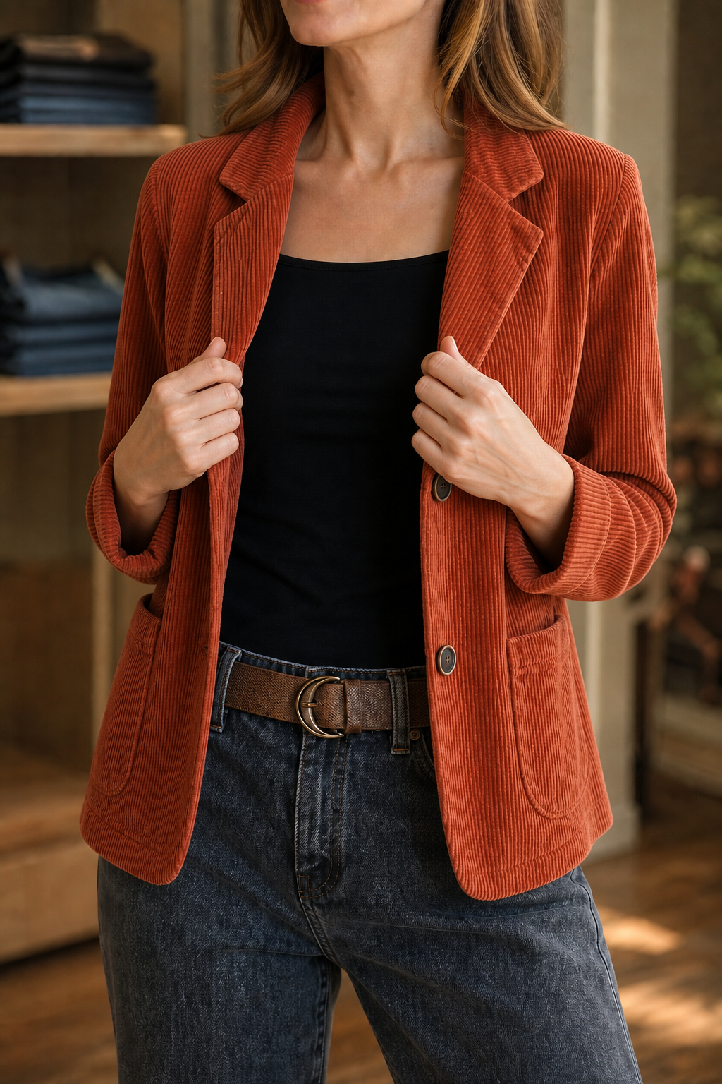 Wearbella – Fine Corduroy-Look Structured-Shoulder Jacket