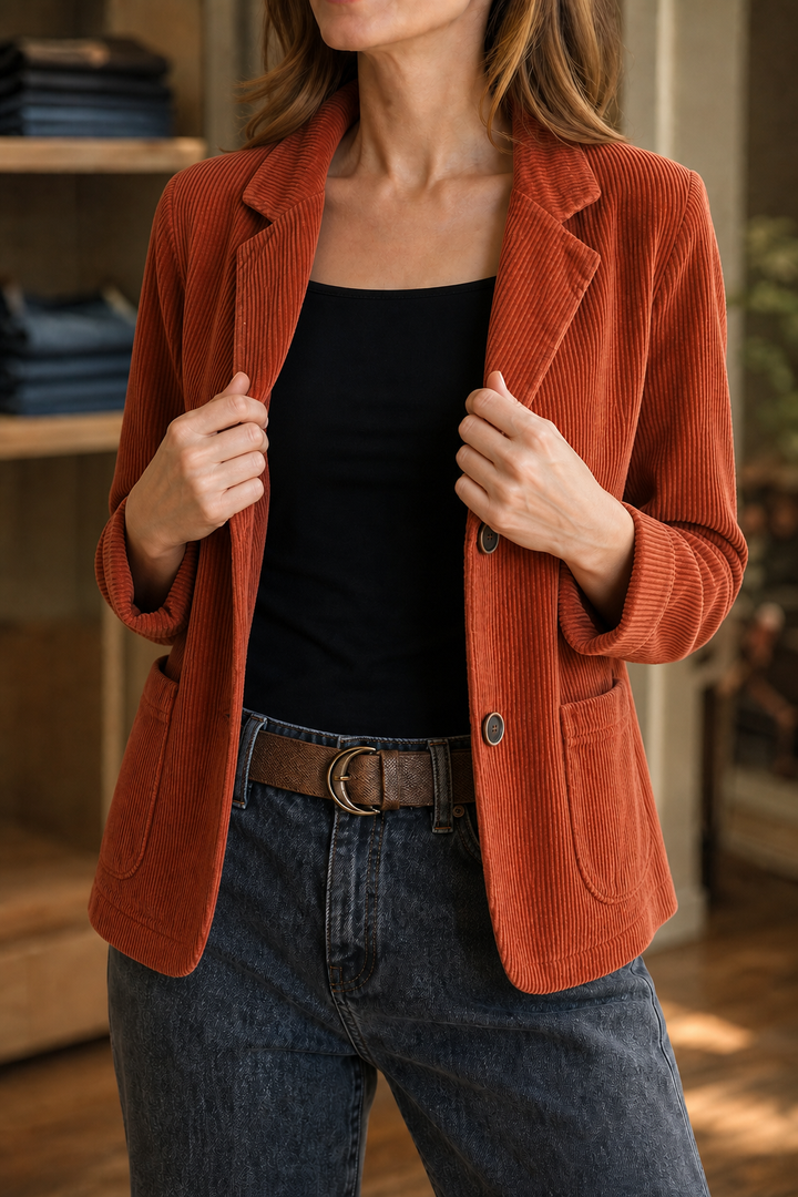 Wearbella – Fine Corduroy-Look Structured-Shoulder Jacket