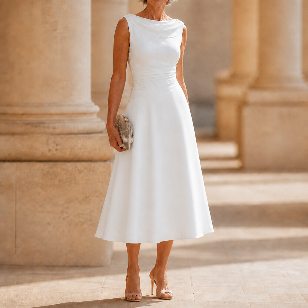 Draperie – Draped-Neck Pleated A-Line Wedding Guest Dress