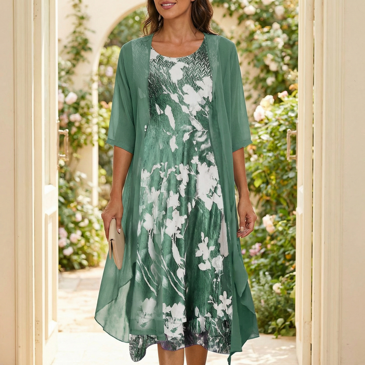 Floressa™ – Floral Chiffon Two Piece Dress Set