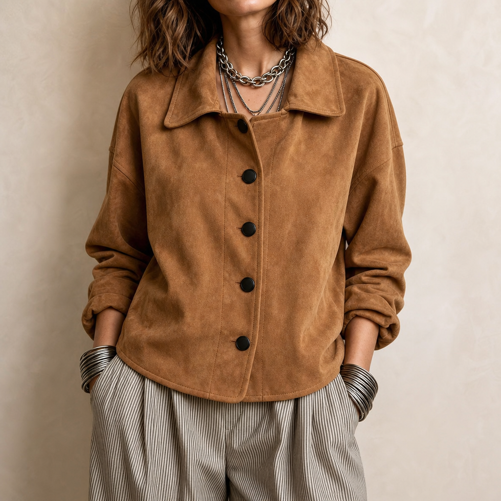 Suedelle – Suede-Feel Relaxed Button-Front Jacket