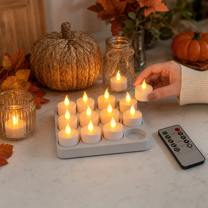 Glowlet – Warm Flame-Shaped LED Tea Light Candles (12-Pack)