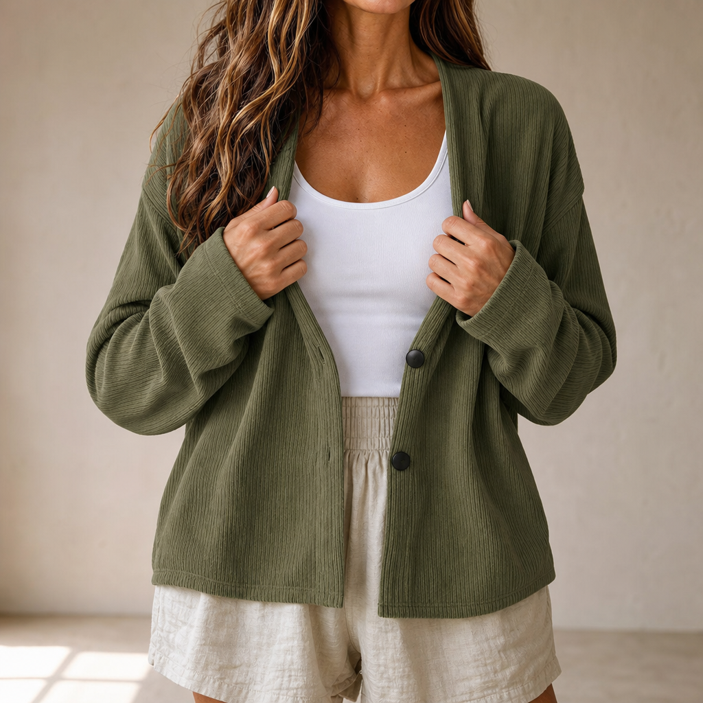 Corabelle – Rib Open-Front V-Neck Cardigan