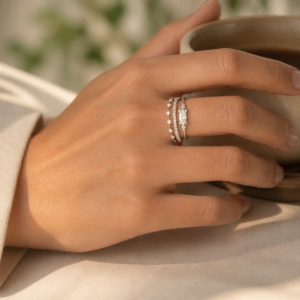 Marquisette – Marquise-Cut Stones 3-Piece Stacking Ring Set