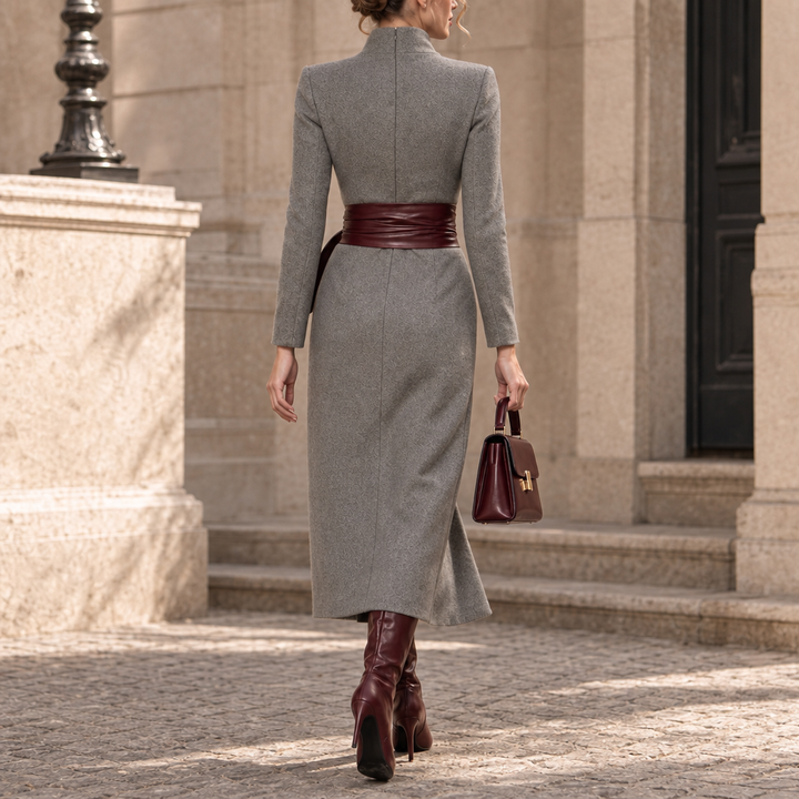 Vellora – Textured Knit Wrap Midi Dress