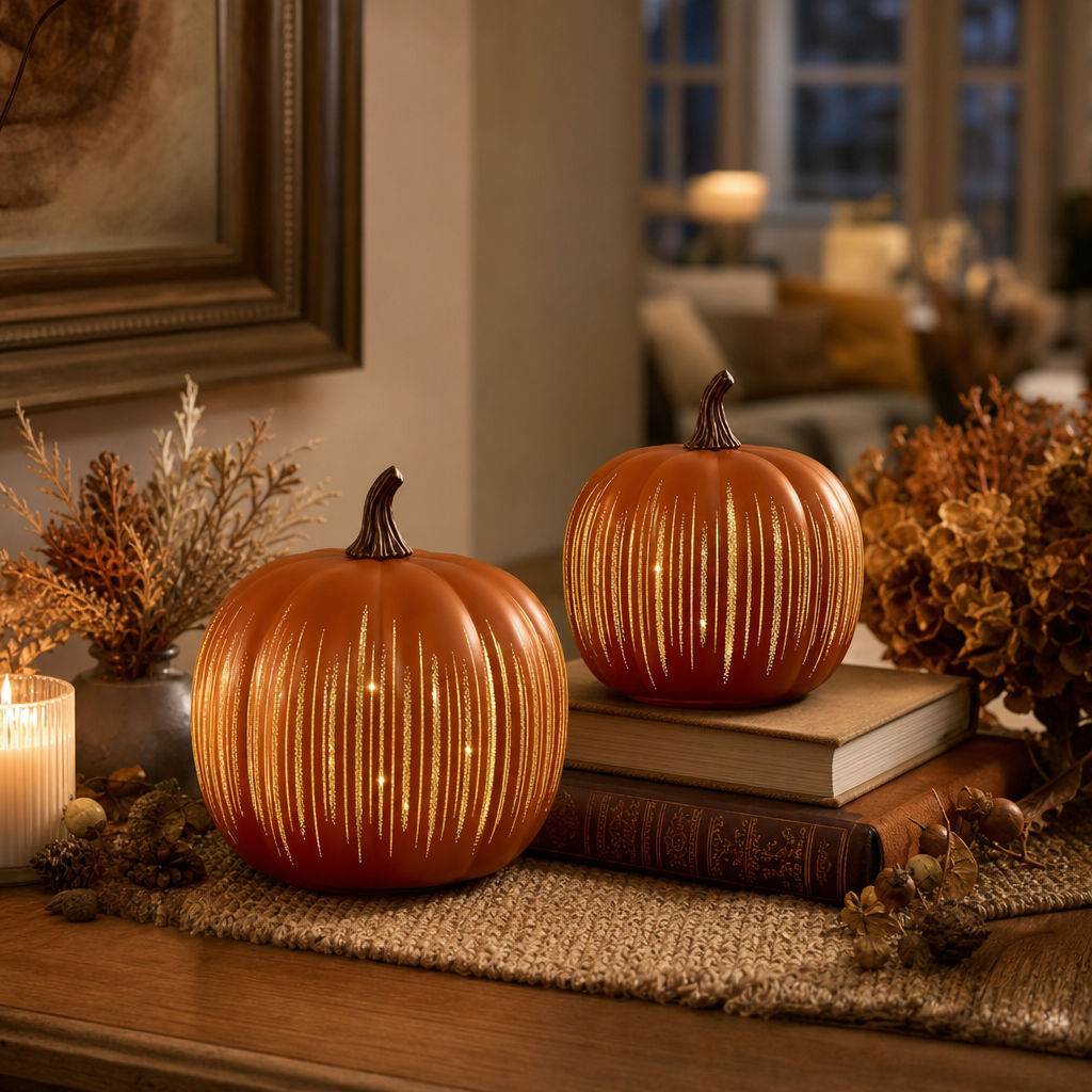 Starfall Pumpkins – Illuminated Starry Glass Pumpkins (2 Piece Set)