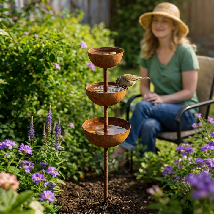 Birdwell™ – Rustic Copper Bird Bath Garden Stake