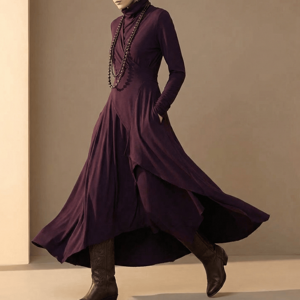 Florenne™ – Asymmetrical Draped High Neck Maxi Dress - Lark & Clover