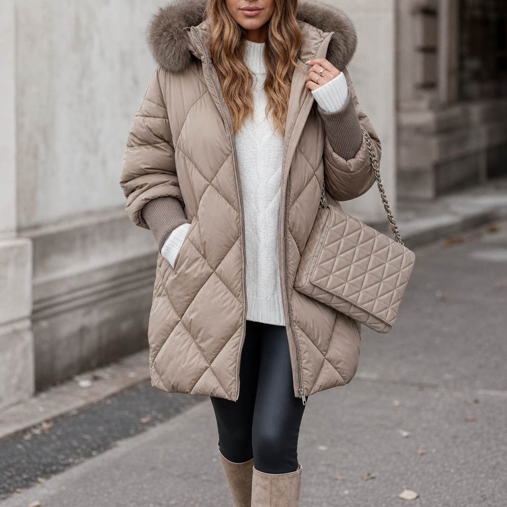 Wovella – Oversized Faux-Fur Hood Quilted Parka