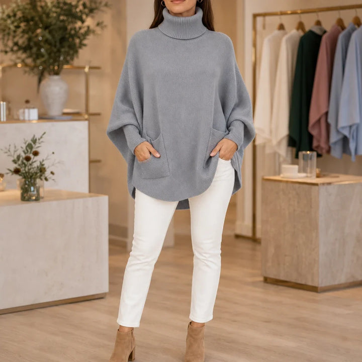 Veloura – Oversized Turtleneck Pocket Poncho Sweater