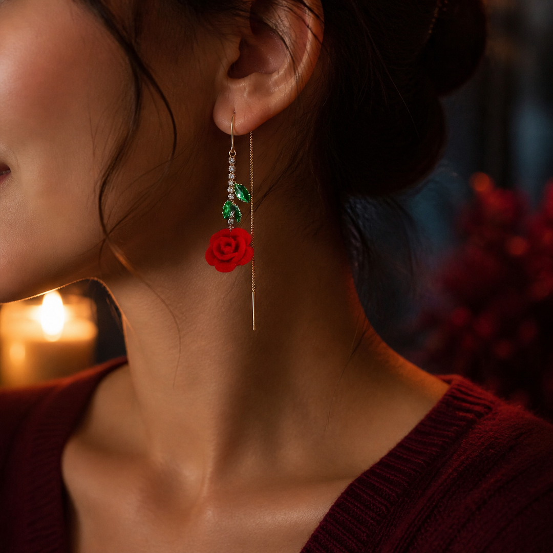 Roselyn™ – Romantic Rose and Emerald Earrings
