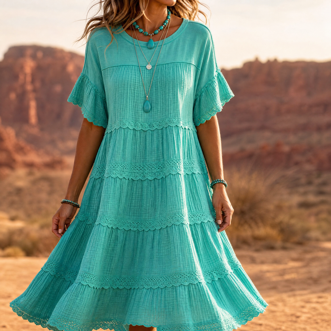 Sundara™ Tiered Lace Midi Dress with Hidden Pockets