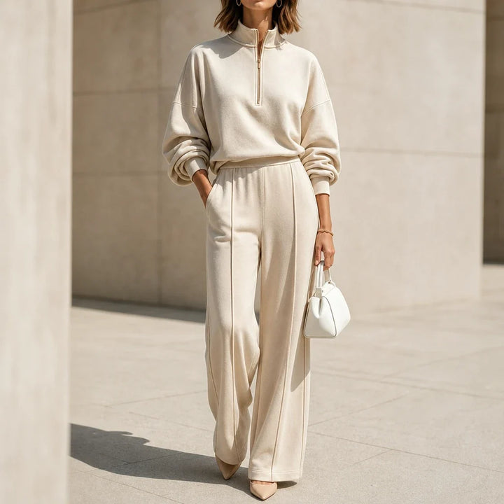 Easeform – Half-Zip Drop-Shoulder Top And Wide-Leg Pants Set