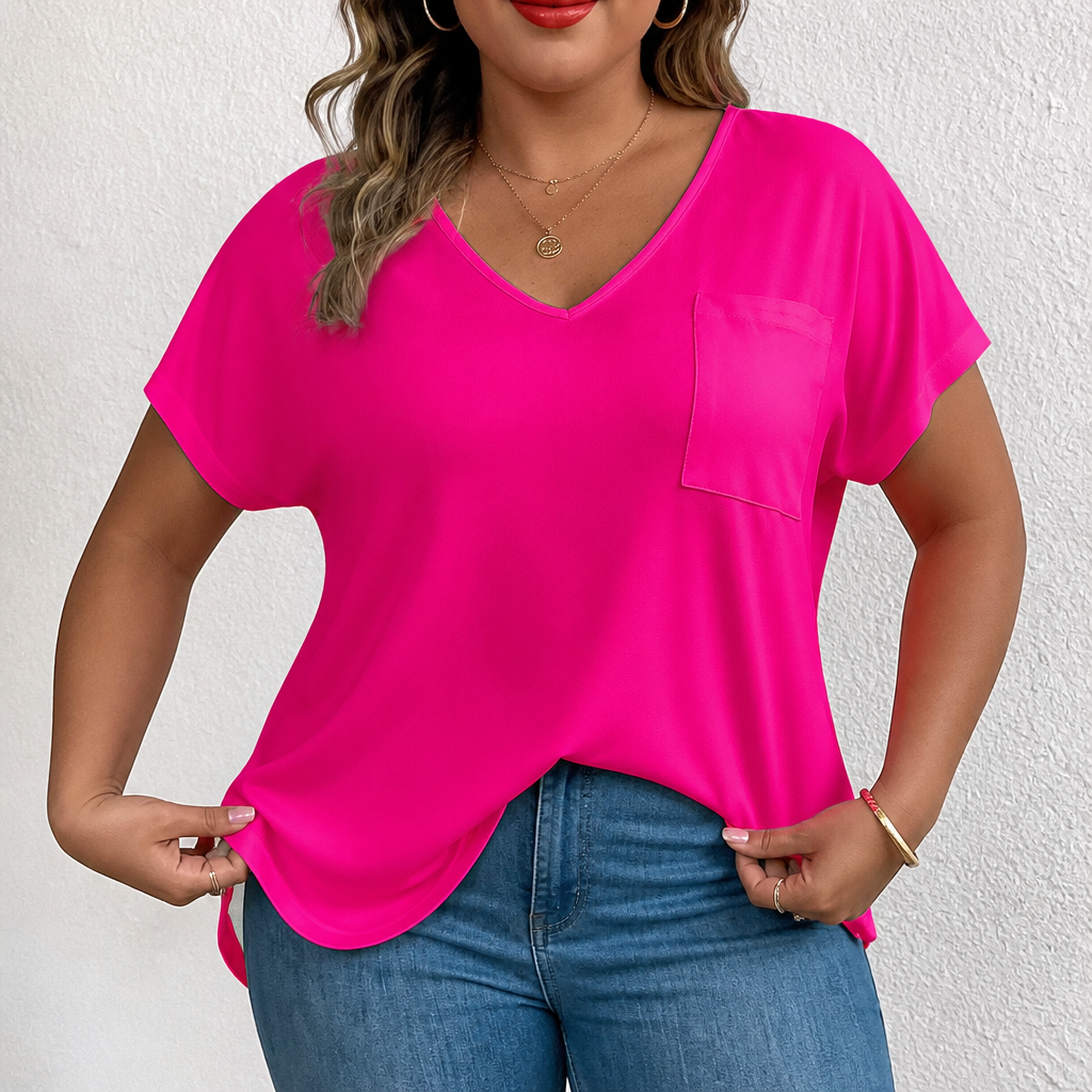 Draperie – V-Neck Dolman Sleeve High-Low Hem Tee