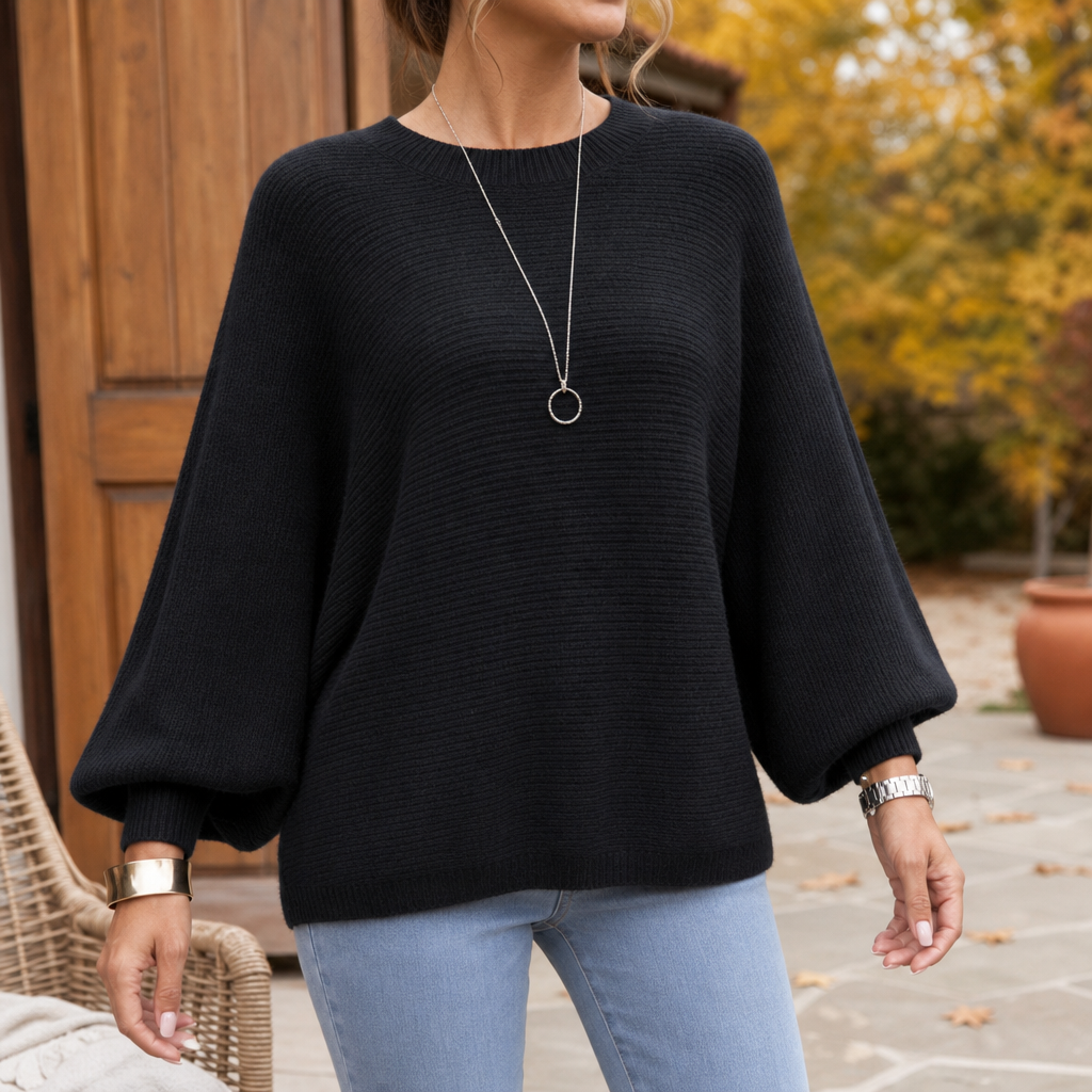 Drapeva – Fitted Cuff Batwing Knit Pullover