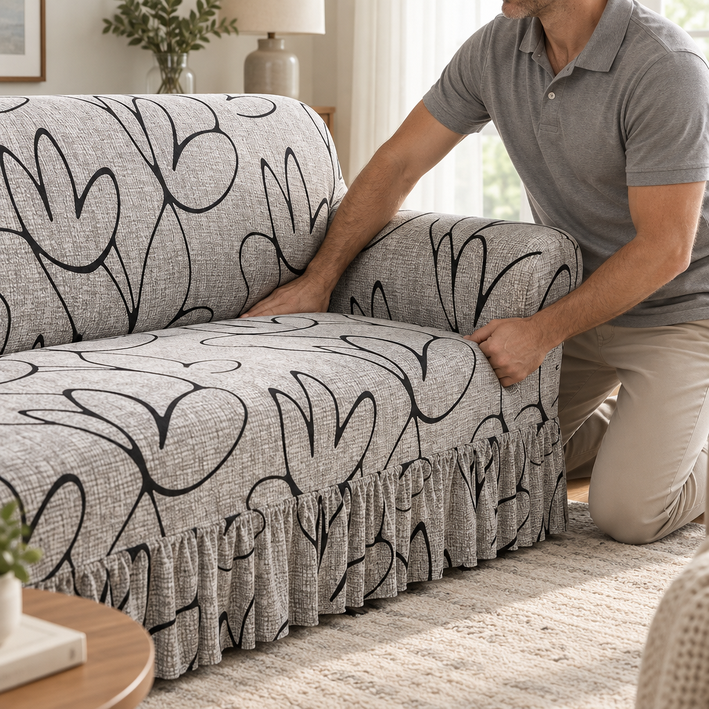 Wrapsody – High-Stretch Ruffled Skirt Sofa Slipcover