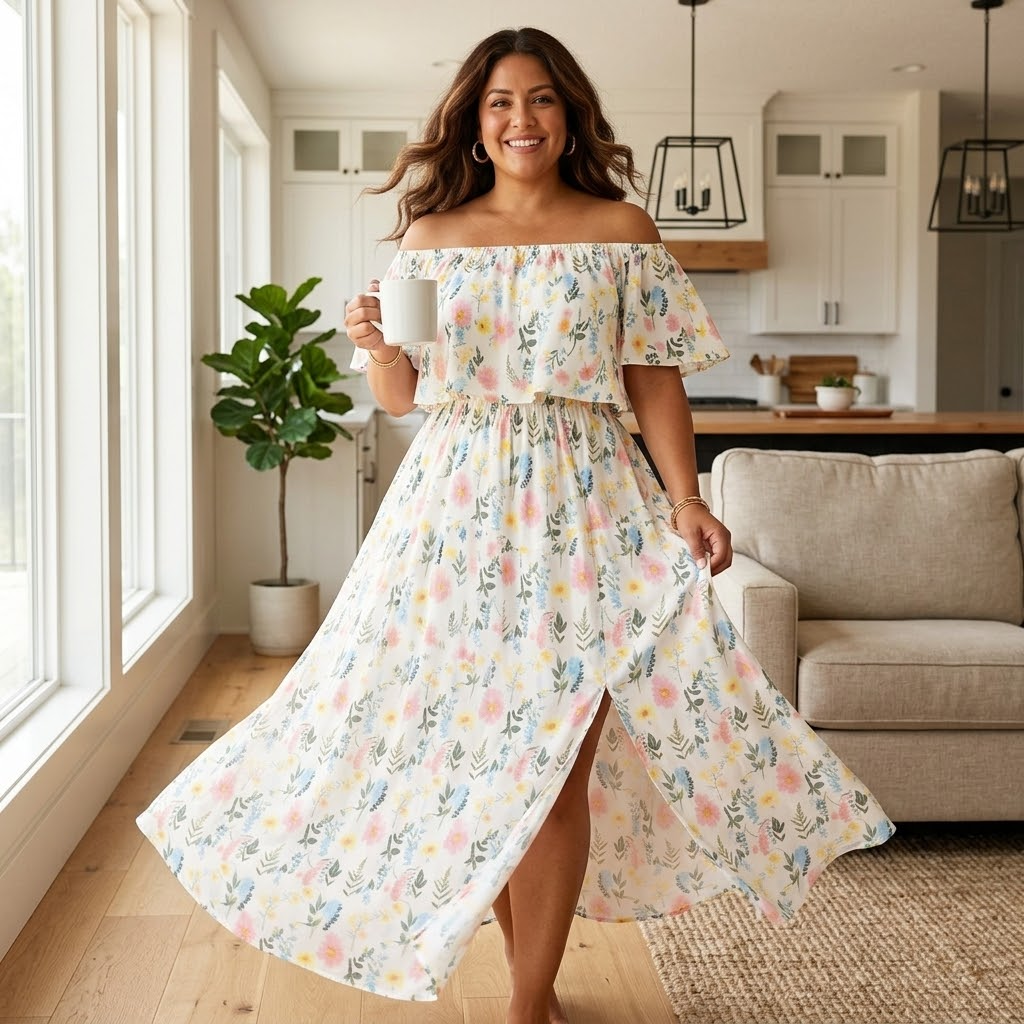 Florevia™ – Off-Shoulder Floral Maxi Dress with Hidden Pockets
