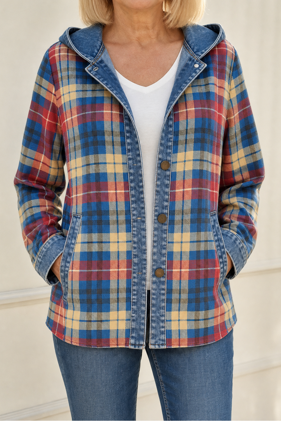 Havelyn – Denim-Trim Hooded Knit Cardigan