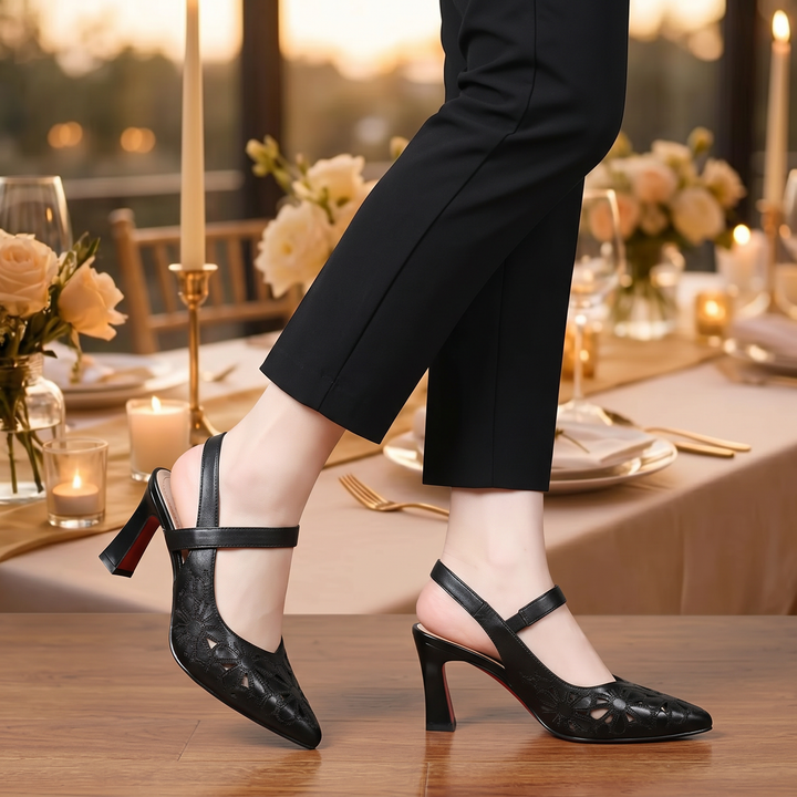 Floriva™ - Floral Cut-Out Pointed-Toe Slingback Heels
