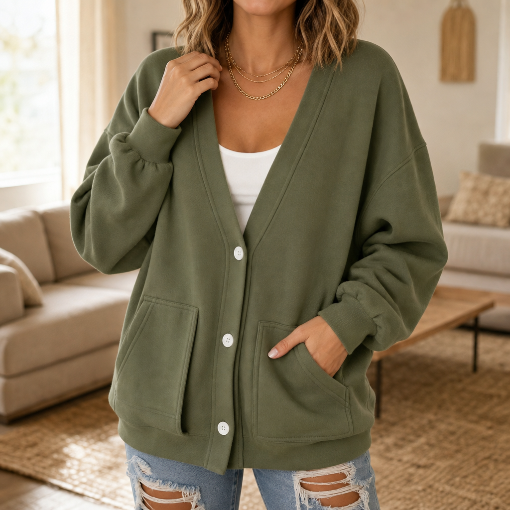Wearbella – Oversized Drop-Shoulder Lantern Sleeve Cardigan