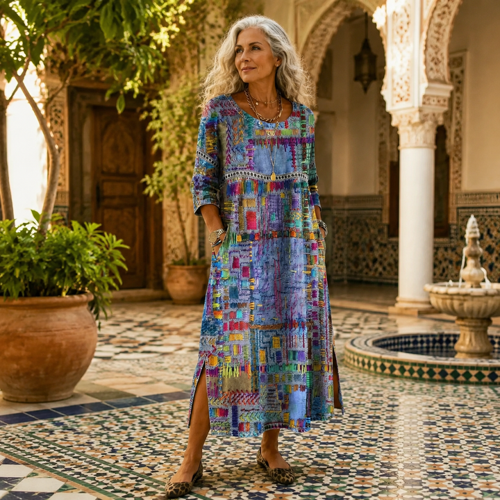 Tessara™ – Painterly Patchwork Midi Dress