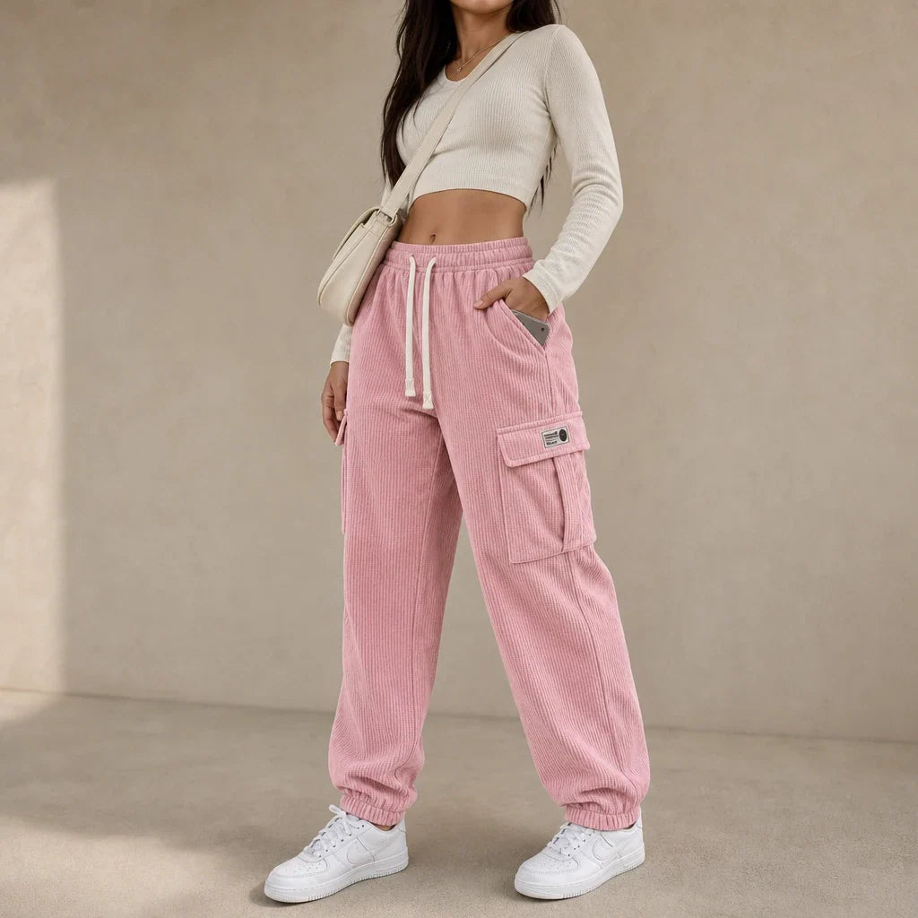Cordelle – Ribbed Corduroy Cargo Jogger Pants