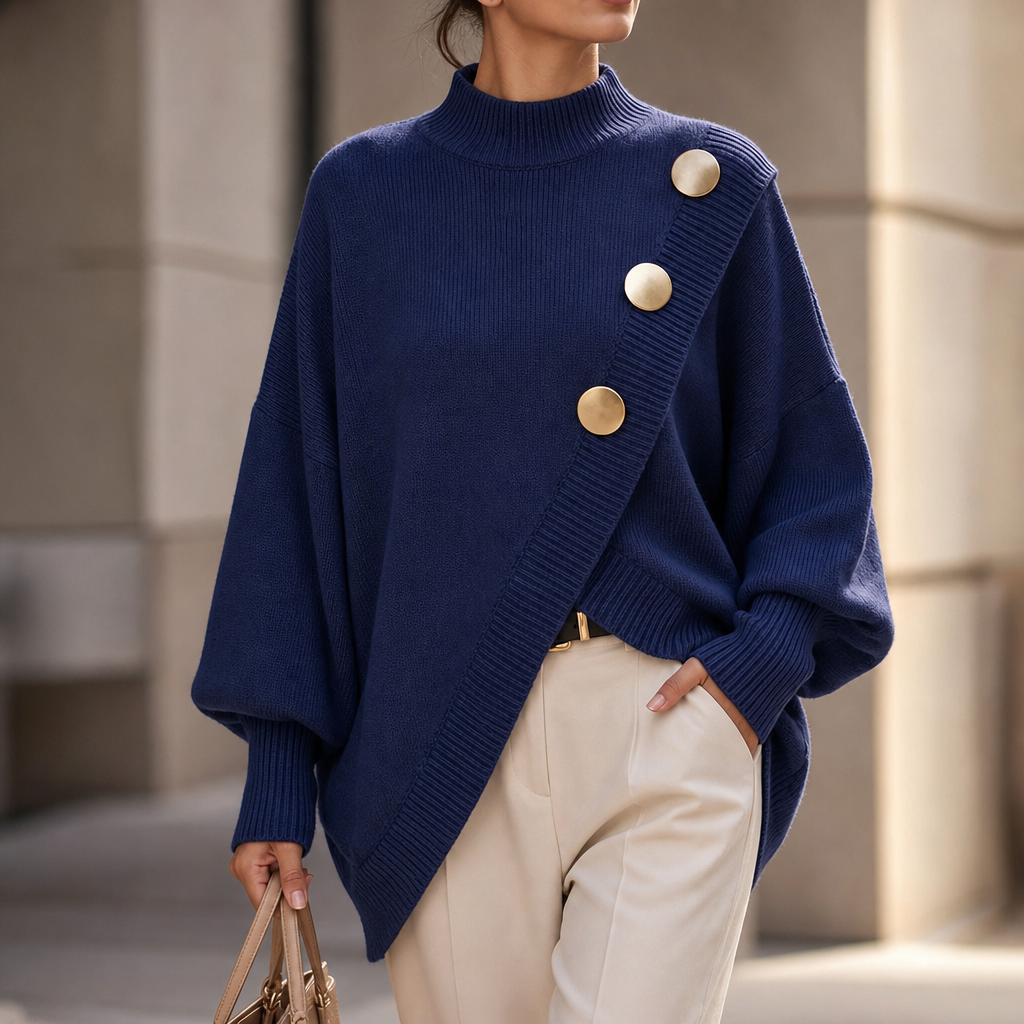 Wearbella – Asymmetric Wrap-Front Lantern Sleeve Sweater