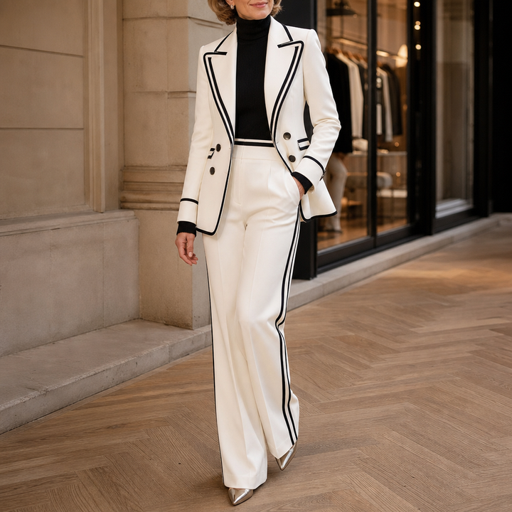 Blancour – Contrast Piping Double-Breasted Suit Set
