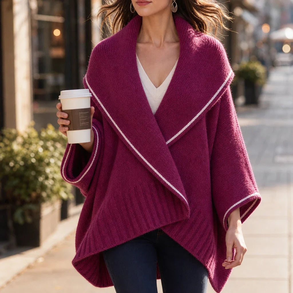 Drapella – Contrast-Trim Draped Knit Cardigan