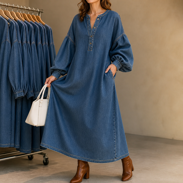 Lanterna – Denim-look Maxi Dress With Effortless Lantern Sleeves