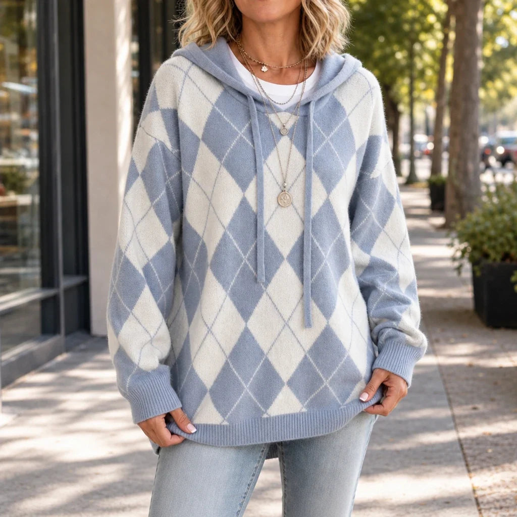 Argylea – Argyle Hooded Knit Sweater