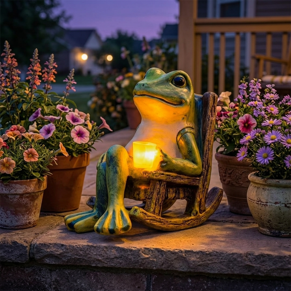 Glowfrog™ – Glowing Garden Frog in Rocking Chair