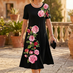 Rosalia™ – Elegant Rose Print A Line Dress