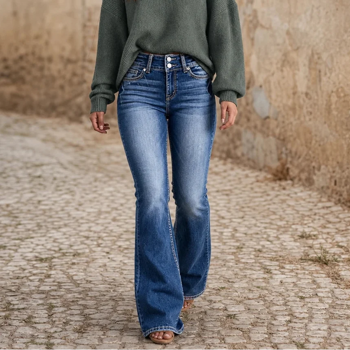 Bellecurve – Double-Button High-Waisted Bootcut Jeans