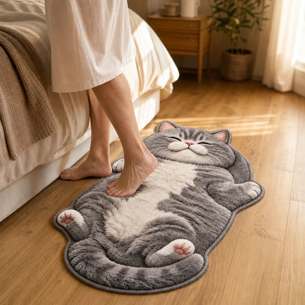 Dozy Paws – Cat-Shaped Printed Area Rug