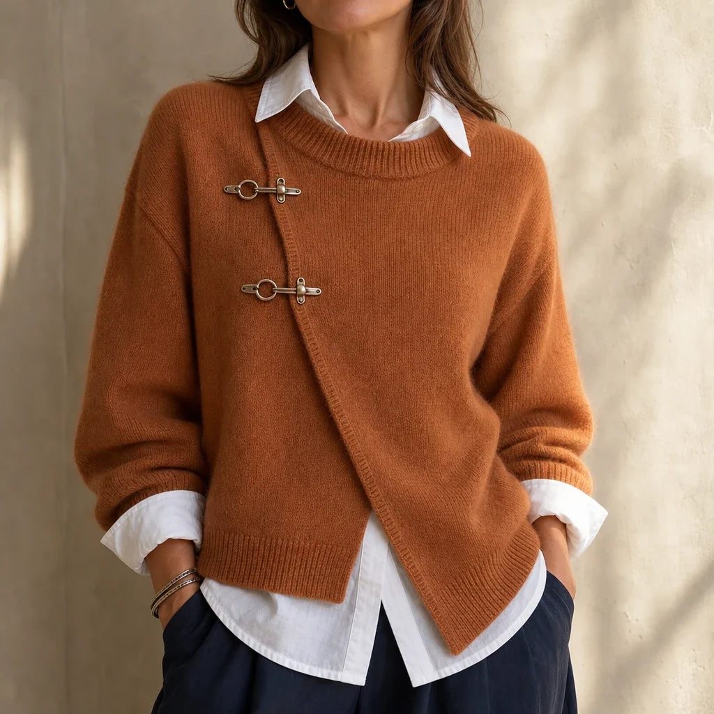 Caramelia – Asymmetric Toggle-Front Knit Cardigan