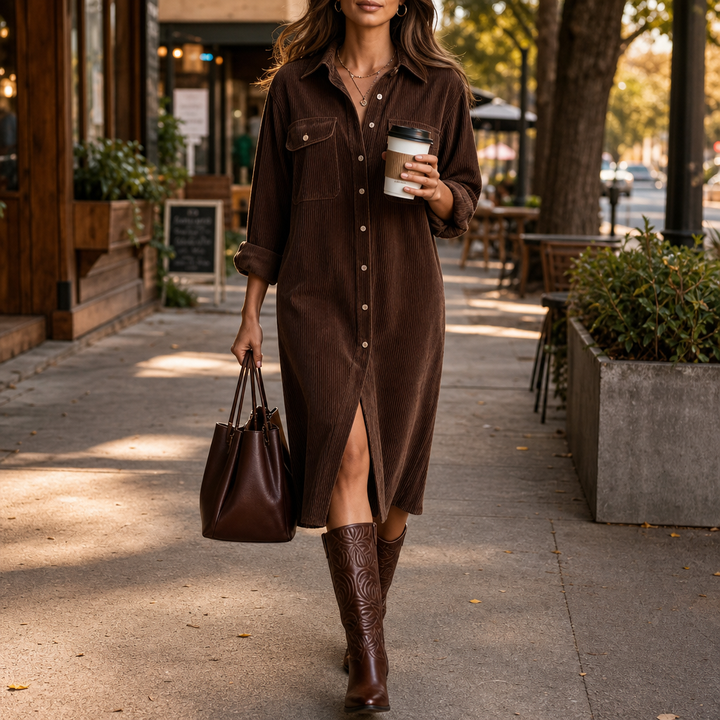 Corvana – Ribbed Button-Front Shirt Dress