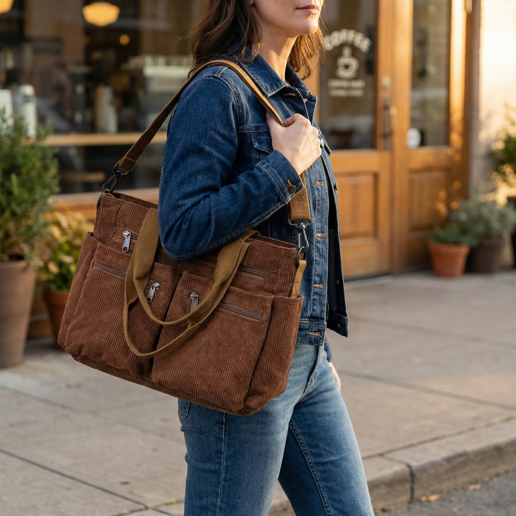 Cordova – Multi Pocket Corduroy Shoulder Bag – Lark & Clover