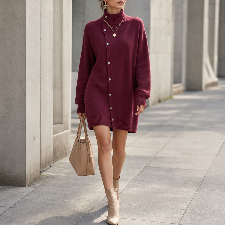 Wrapdaya – Oversized High-Neck Button Cardigan