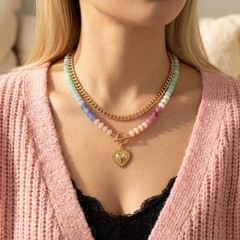 Lunavia™ – Pastel Bead Layered Necklace with Gold Heart**