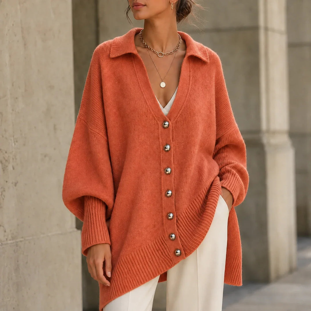 Draperlyn – Collared Open-Front Batwing Knit Cardigan