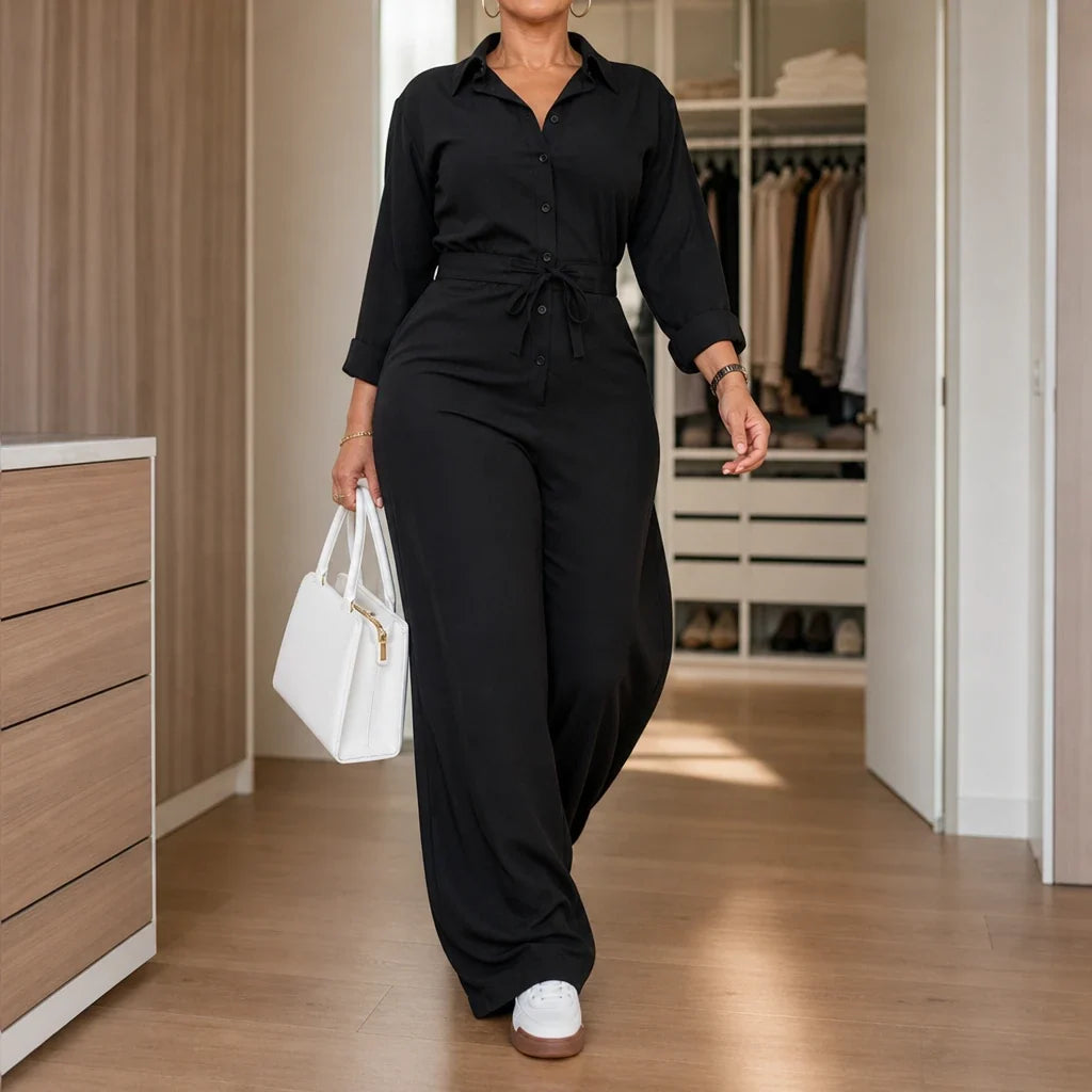 Silhouette – Collared Tie-Waist Wide-Leg Jumpsuit