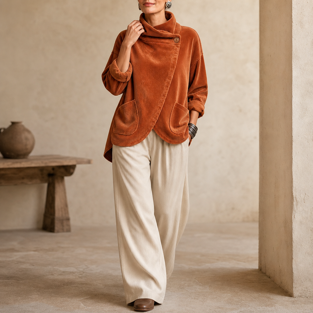 Draperly – Asymmetric Wrap Neckline Corduroy Jacket