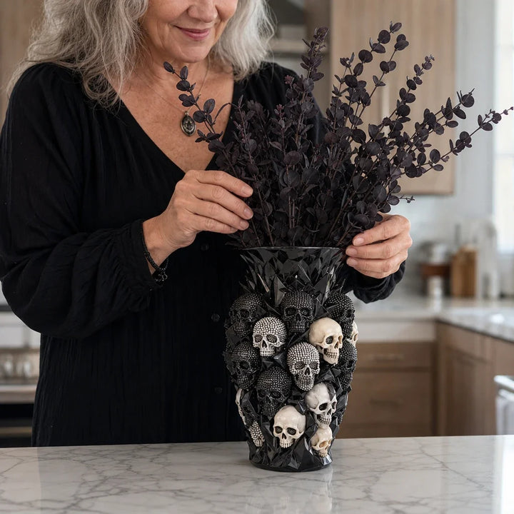 Ravenora – Sculpted Raven And Skull Decorative Vase