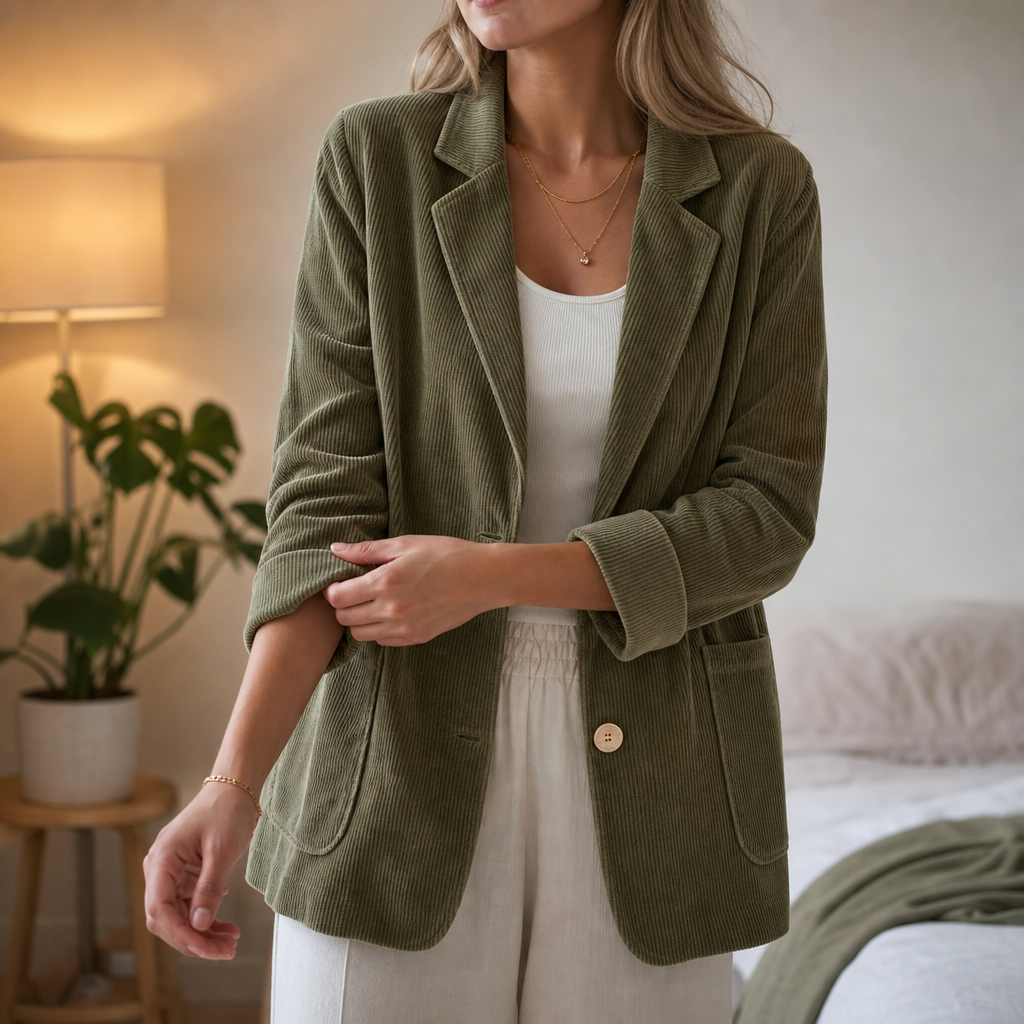 Corduraine – Notch Collar Single-Breasted Corduroy Blazer