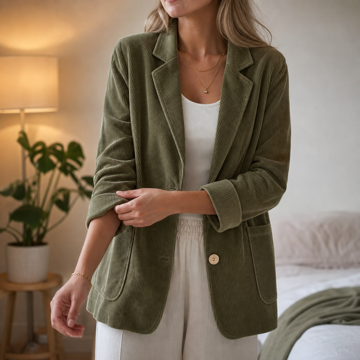 Corduraine – Notch Collar Single-Breasted Corduroy Blazer