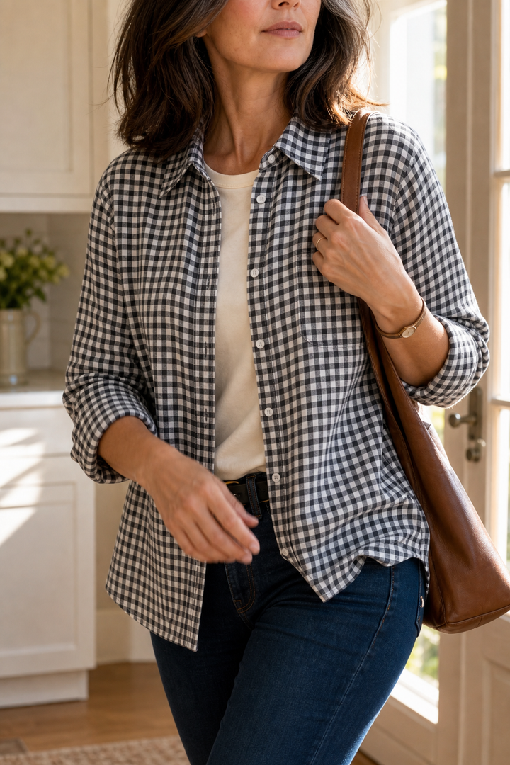 Everwear – Checkered Long-Sleeve Button-Up Shirt For Women